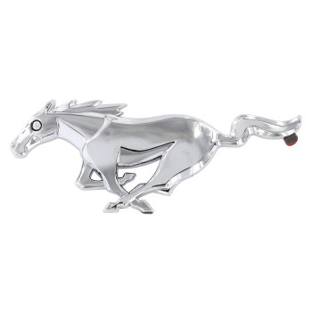 Official Ford Product. Mustang Pony Logo Emblem. Industrial Strength 3M Adhesive Backing. 3 1/4 Long. (Chrome with Eye)