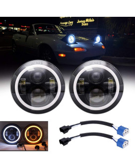 AMUNIESUN Compatible With Mazda Miata MX5 MX-5 1990-1997 H6024 Pair Headlight Lights Halo Angel Eye White DRL Amber Turn Light with High Low Beam