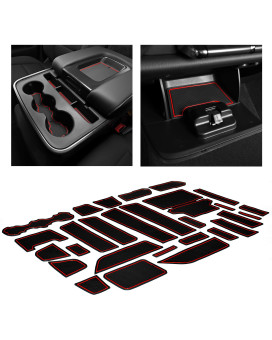 CupHolderHero fits Chevy Silverado 1500 Accessories & GMC Sierra 2014-2022 Premium Custom Interior Nonslip AntiDust CupHolder Insert,Console Liner Mats,28pc Set (DoubleCab with BenchSeats)(Red Trim)