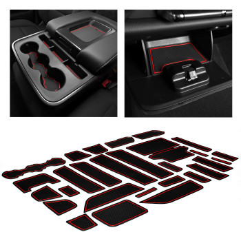 CupHolderHero fits Chevy Silverado 1500 Accessories & GMC Sierra 2014-2022 Premium Custom Interior Nonslip AntiDust CupHolder Insert,Console Liner Mats,28pc Set (DoubleCab with BenchSeats)(Red Trim)