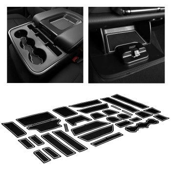 CupHolderHero fits Chevy Silverado 1500 Accessories & GMC Sierra 2014-2022 Premium Custom Interior Nonslip AntiDust CupHolder Insert,Console Liner Mats, 33pc Set (CrewCab with BenchSeats)(White Trim)