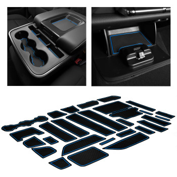 CupHolderHero fits Chevy Silverado 1500 Accessories & GMC Sierra 2014-2022 Premium Custom Interior Nonslip AntiDust CupHolder Insert,Console Liner Mats,28pc Set(DoubleCab with BenchSeats)(Blue Trim)