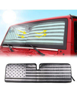 Windshield Flag Sunshade Sun Shade Heat Shield Sun Visor Mat Compatible with Jeep Wrangler Rubicon Sahara TJ JK JKU 2 Door & 4 Door