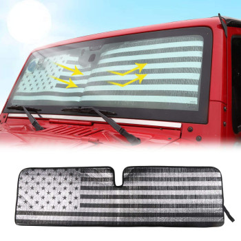 Windshield Flag Sunshade Sun Shade Heat Shield Sun Visor Mat Compatible with Jeep Wrangler Rubicon Sahara TJ JK JKU 2 Door & 4 Door