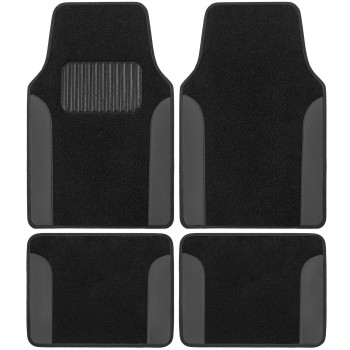 BDK Floor Mats for Cars, Two-Tone Carpet Car Floor Mats with Faux Leather Accents, Automotive Floor Mat Set with Built-In Heel Pad, Stylish Interior Car Accessories (Gray)