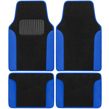 BDK Floor Mats for Cars, Two-Tone Carpet Car Floor Mats with Faux Leather Accents, Automotive Floor Mat Set with Built-In Heel Pad, Stylish Interior Car Accessories (Blue)