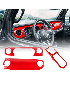 RT-TCZ for Wrangler JL Dash Trim Cover Red, Gear Shift Panel Trim Frame for Jeep Wrangler JL JLU Gladiator JT 2018-2023 Red Interior Accessories 3pcs