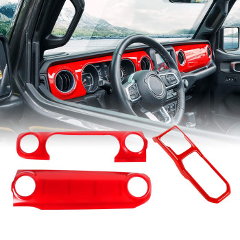 RT-TCZ for Wrangler JL Dash Trim Cover Red, Gear Shift Panel Trim Frame for Jeep Wrangler JL JLU Gladiator JT 2018-2023 Red Interior Accessories 3pcs