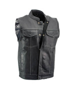 Xelement XS3450 Men's Black 'Paisley' Leather Motorcycle Biker Rider Vest with White Stitching - X-Large