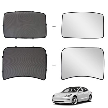 Jaronx for Tesla Model 3 2021 2022 Glass Roof Sunshade, Overhead Roof Sunshade Rear Window Sunshade+ UV/Heat Insulation Film (Set of 4 Pieces),Sunroof UV Rays Protection Window Shade