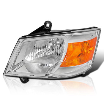 Spec-D Tuning Chrome Housing Clear Lens Driver Left Side Headlight Compatible with Dodge Grand Caravan 2008-2010 Head Light Lamp Assembly