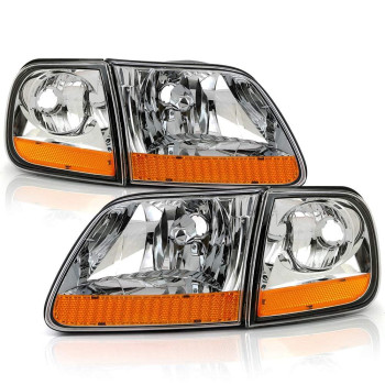 ACANII - For 1997-2003 Ford F150 Chrome Housing [Harley Davidson Style] Headlights w/Corner Lamps Assembly Left+Right