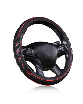 Flying Banner car Steering Wheel Cover Faux Leather Massage Universal fit 3D Honeycomb Hole Anti-Slip Sporty 15 Inches (Red Black)