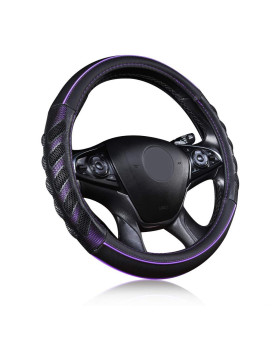 Flying Banner car Steering Wheel cover Faux Leather Massage Universal fit 3D Honeycomb Hole Anti-Slip Sporty 15 Inches (Purple Black)