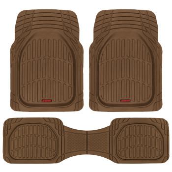 Motor Trend FlexTough Floor Mats for Cars, Brown Deep Dish All-Weather Car Mats, Waterproof Trim-To Fit Automotive Floor Mats for Cars Trucks SUV, Universal Floor Liner Car Accessories