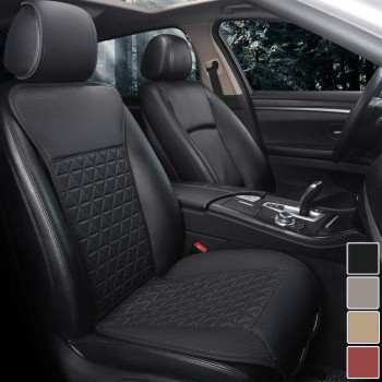 Black Panther 1 Piece Luxury PU Leather Front Car Seat Cover with Backrest, Breathable Seat Protector Universal Fit 95% of Cars (Sedan SUV Pickup Van), Triangle Quilted Design - Black