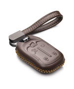 Vitodeco Genuine Leather Smart Key Fob Case with Leather Strap Compatible for GMC Acadia, GMC Terrain 2017 - 2023 (5-Button, Brown)