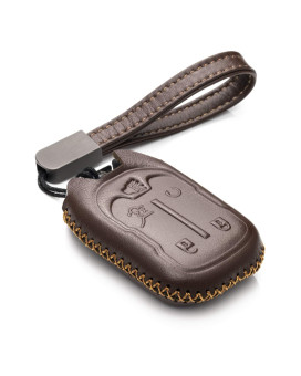 Vitodeco Genuine Leather Smart Key Fob Case with Leather Strap Compatible for GMC Acadia, GMC Terrain 2017 - 2023 (5-Button, Brown)