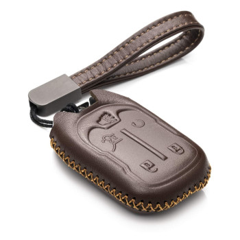 Vitodeco Genuine Leather Smart Key Fob Case with Leather Strap Compatible for GMC Acadia, GMC Terrain 2017 - 2023 (5-Button, Brown)