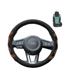 FH Group Universal Leather and Silicone Anti-Slip Grip Car Steering Wheel Cover with Gift - Universal Fit for Cars Trucks & SUVs (Brown) FH2010