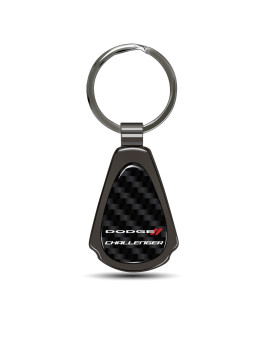 iPick Image Compatible with Dodge Challenger Real Black Carbon Fiber Gunmetal Black Metal Teardrop Key Chain