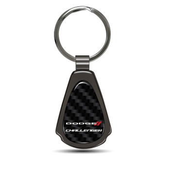 iPick Image Compatible with Dodge Challenger Real Black Carbon Fiber Gunmetal Black Metal Teardrop Key Chain