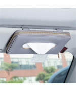 Cartisen Car Sun Visor Tissue Holder, Napkin Holder, PU Leather Backseat Tissue Case Holder for Car Vehicle with Zipper (Grey)