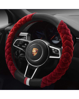 HAOKAY Winter Fluffy Steering Wheel Cover Soft, Short Plush Red Steering Wheel Cover for Women with Universal 14.5-15 Inch (Bright Red)