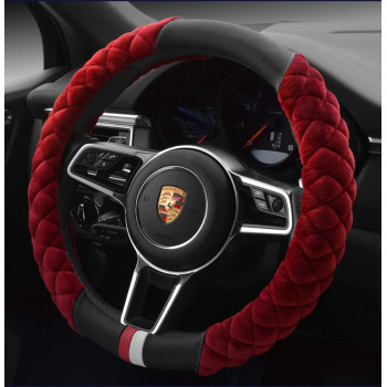 HAOKAY Winter Fluffy Steering Wheel Cover Soft, Short Plush Red Steering Wheel Cover for Women with Universal 14.5-15 Inch (Bright Red)