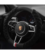 HAOKAY Winter Fluffy Steering Wheel Cover Soft, Short Plush Black Steering Wheel Cover for Men and Women with Universal 14.5-15 Inch