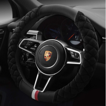 HAOKAY Winter Fluffy Steering Wheel Cover Soft, Short Plush Black Steering Wheel Cover for Men and Women with Universal 14.5-15 Inch