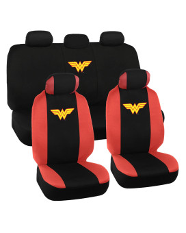 BDK Wonder Woman Car Seat Covers - Full 9 Piece Set - Warner Brothers Polyester Seat Protectors Black & Red