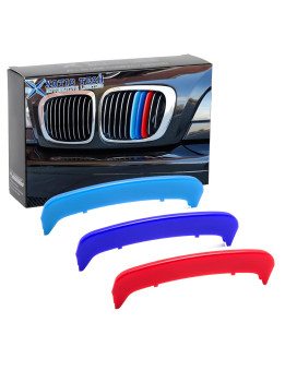 Xotic Tech TRI Color M Sporty Grille Insert Trim Exact Fit Kidney Grill Stripe Clip for BMW 3 series E46 LCI Sedan 2002-2005, 3 series E46 Pre-LCI Coupe 2000-2003, M3 2002-2006