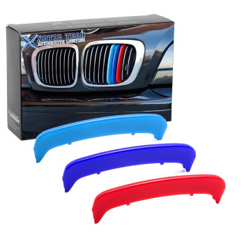 Xotic Tech TRI Color M Sporty Grille Insert Trim Exact Fit Kidney Grill Stripe Clip for BMW 3 series E46 LCI Sedan 2002-2005, 3 series E46 Pre-LCI Coupe 2000-2003, M3 2002-2006