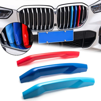 Xotic Tech M-Colored Tri Grille Insert Trims Strips, Front Center Kidney Grilles Compatible with BMW X Series X5 G05 2019-up (7 Beams)