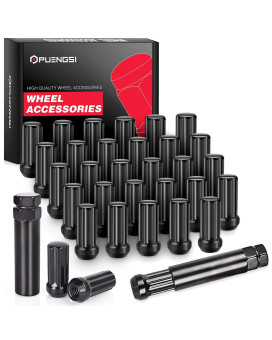 PUENGSI 14mmx2.0 Wheel Lug Nuts,32Pcs + 2 Keys M14x2.0 Thread Black Spline Forged Steel Lug Nuts, Conical/Cone Seat Compatible for Ford Excursion F-250 Super Duty F-350 Super Duty 1999-2004