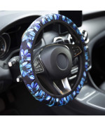 YR Universal Steering Wheel Covers, Cute Car Steering Wheel Cover for Women and Girls, Car Accessories for Women, Aqua Flower