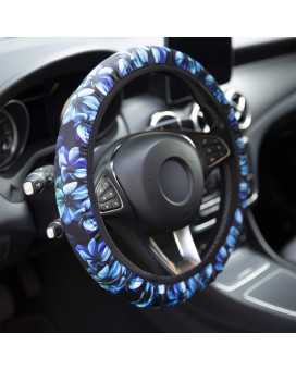 YR Universal Steering Wheel Covers, Cute Car Steering Wheel Cover for Women and Girls, Car Accessories for Women, Aqua Flower