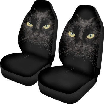 BIGCARJOB Durable Washable Black Cat Car Seat Covers 2pc Front Seat Only Ultra-Soft Universal Auto Drive Seat Protector Cover