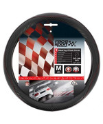 Sumex 2505BK1 Car Steering Wheel Cover/Cover Diameter 37 to 39 cm, Black Carbon Stitched Red, M 37-39