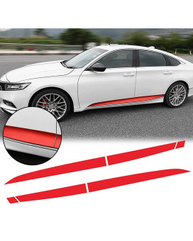 Xotic Tech Door Sill Side Skirt Lower Stripe Pre-Cut Vinyl Sticker Decal Compatible with Honda Accord 10th Gen 2018-2022 (Red)