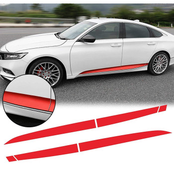 Xotic Tech Door Sill Side Skirt Lower Stripe Pre-Cut Vinyl Sticker Decal Compatible with Honda Accord 10th Gen 2018-2022 (Red)