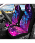 INSTANTARTS 2 Piece Galaxy Car Seat Covers Front Seats Only Bucket Vehicle Seat Protector Universal Purple Seat Covers for Cars, SUV, Sedan, Van, Trucks