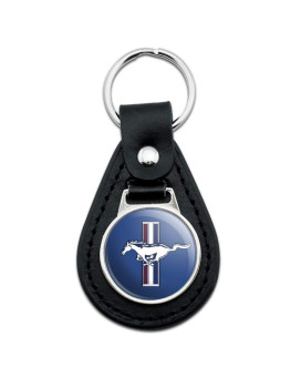 GRAPHICS & MORE Black Leather Ford Mustang Logo Keychain