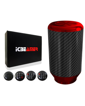 ICBEAMER Red Aluminum w/Carbon Fiber 3.25 Shift Knob, Tall Fit Automatic and 4, 5 and 6 Speed Manual Transmission Vehicles, Interior Car Gear Lever Stick Shift Handle Automotive Replacement Parts