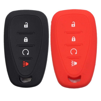 Btopars 2pcs 4 Button Remote Smart Key Fob Silicone Case Cover Keyless w/Engine Starter Compatible with Chevy Chevrolet Blazer Bolt Equinox Traverse Trax Trailblazer Volt Cruze Sonic Black Red