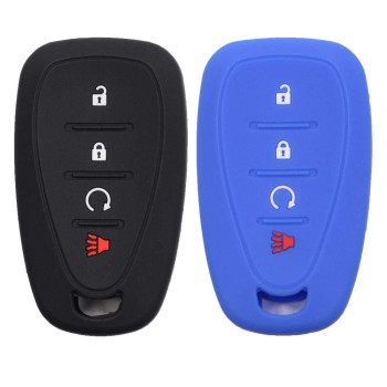 Btopars 2pcs 4 Button Smart Key Fob Silicone Rubber Case Cover Protector Holder Compatible with Chevy Chevrolet Blazer Bolt Equinox Traverse Trax Trailblazer Volt Cruze Sonic Black Blue