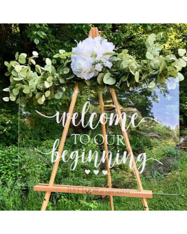 BATTOO Wedding Welcome Sign Decal Welcome to Our Beginning Couples Wedding Reception Home Adhesive Sticker - Marriage Wedlock of Love Wedding Ceremony Decal 20 Wide by 11 Tall, White