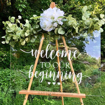 BATTOO Wedding Welcome Sign Decal Welcome to Our Beginning Couples Wedding Reception Home Adhesive Sticker - Marriage Wedlock of Love Wedding Ceremony Decal 20 Wide by 11 Tall, White