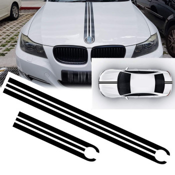 Xotic Tech JDM Hood Stripe Sticker Sporty Racing Car Body Rear Trunk Vinyl Decal Trim Compatible with BMW 1 2 3 5 6 7 Series, Black